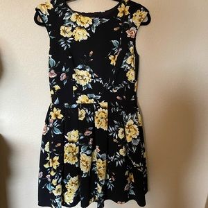 Black mini dress with yellow flowers